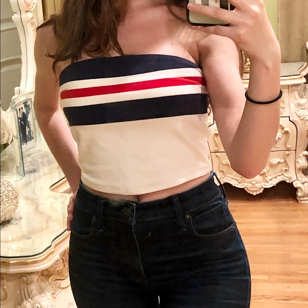 Garage brand - blue, white & red stripe tube top